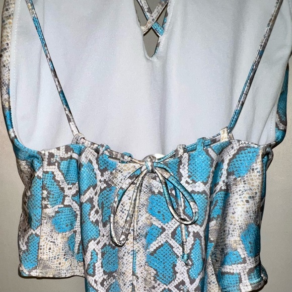 BUDDY LOVE | 🩵 EUC 🩵 Brooke Snakeskin Plunge Halter Swimsuit in Azul | Small - Picture 4 of 11